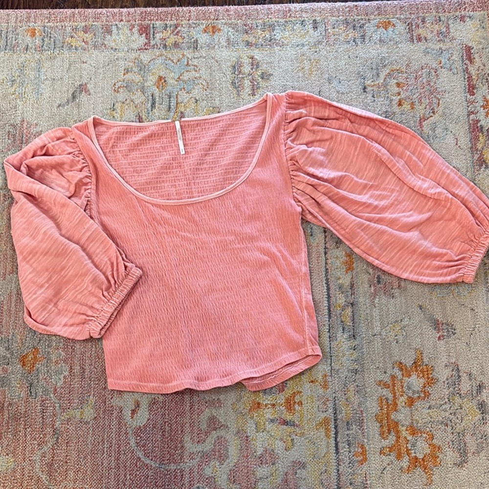 Free People Pink Puff Sleeve Top
